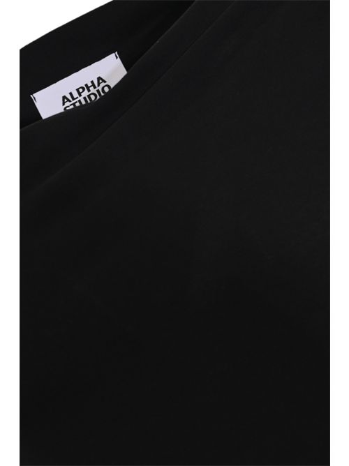Top in ice cotton con scollo a barca Nero Alpha Studio | AD-6452C2002